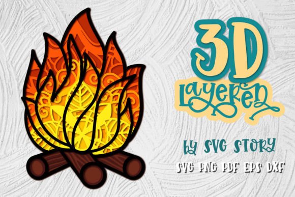 3D Bonfire Layered SVG Design for Camping Projects