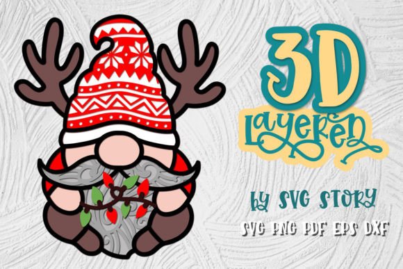 3D Christmas Gnome 02 Layered Design: A Creative Solution for Festive Crafting