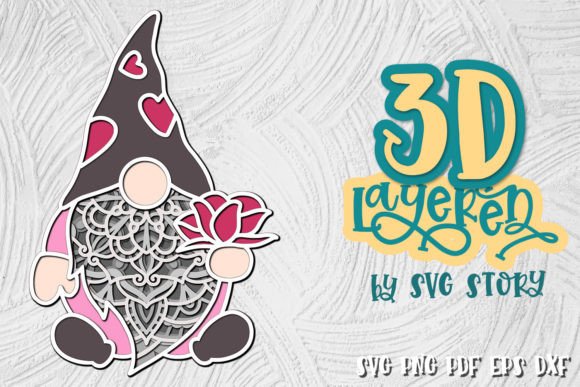 3D Gnome Layered Valentine's SVG for Creative Projects