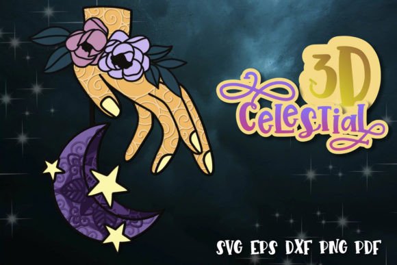 3D Hand with Moon Layered Celestial SVG: A Creative Tool for Modern Designers