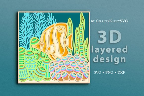 Sea Fish 3D Layered Shadow Box Design for Creative Projects