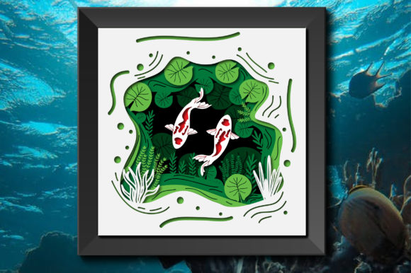 Underwater Koi Pond Shadow Box 3D SVG: A Unique Design Element for Creative Projects